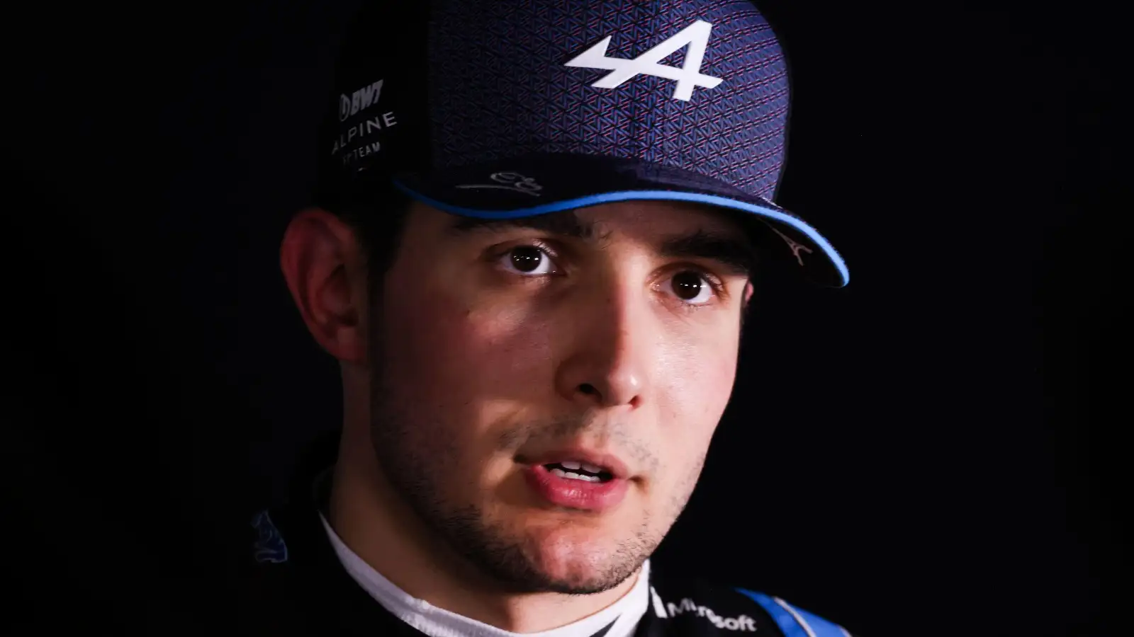 Esteban Ocon wearing an Alpine hat. Bahrain. March 2023