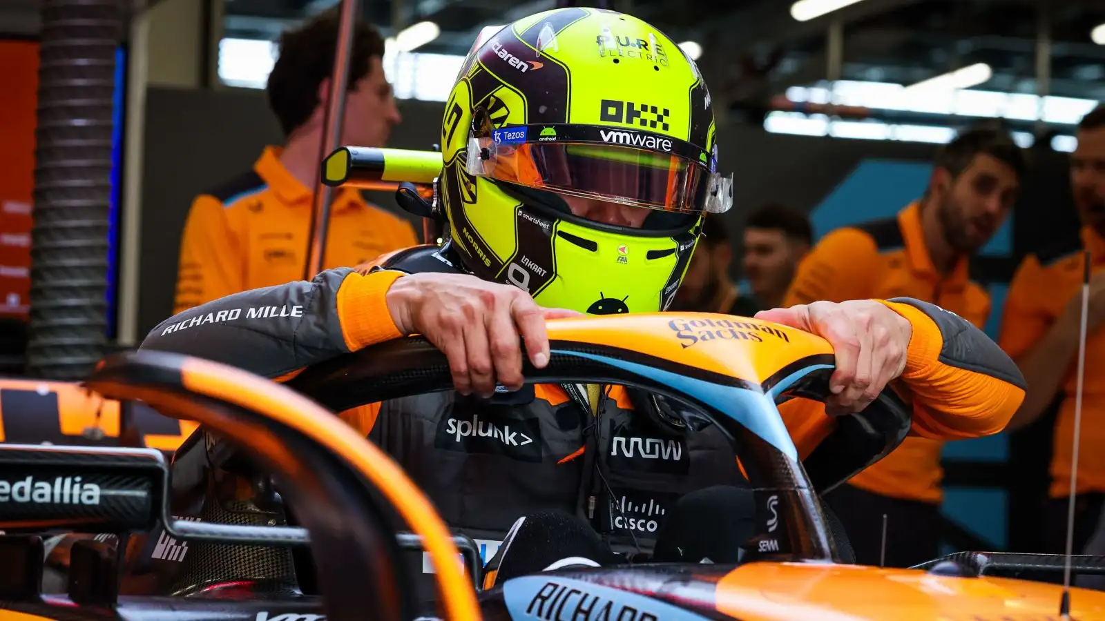 Lando Norris exiting the McLaren MCL60. Saudi Arabia, March 2023.