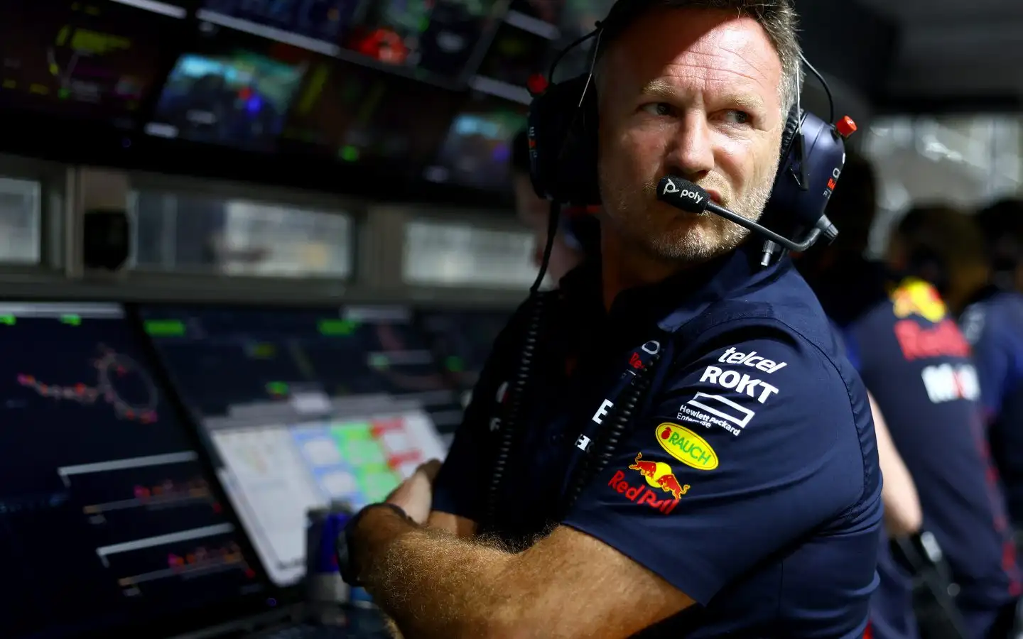 Red Bull Christian Horner on the pitwall at the Saudi Arabian Grand Prix. Jeddah, March 2023.