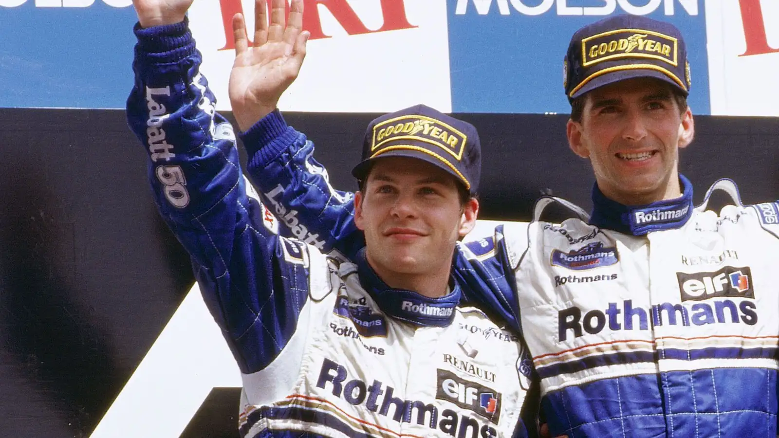 Damon Hill beat Jacques Villeneuve, the team-mates on the podium. Canada 1996