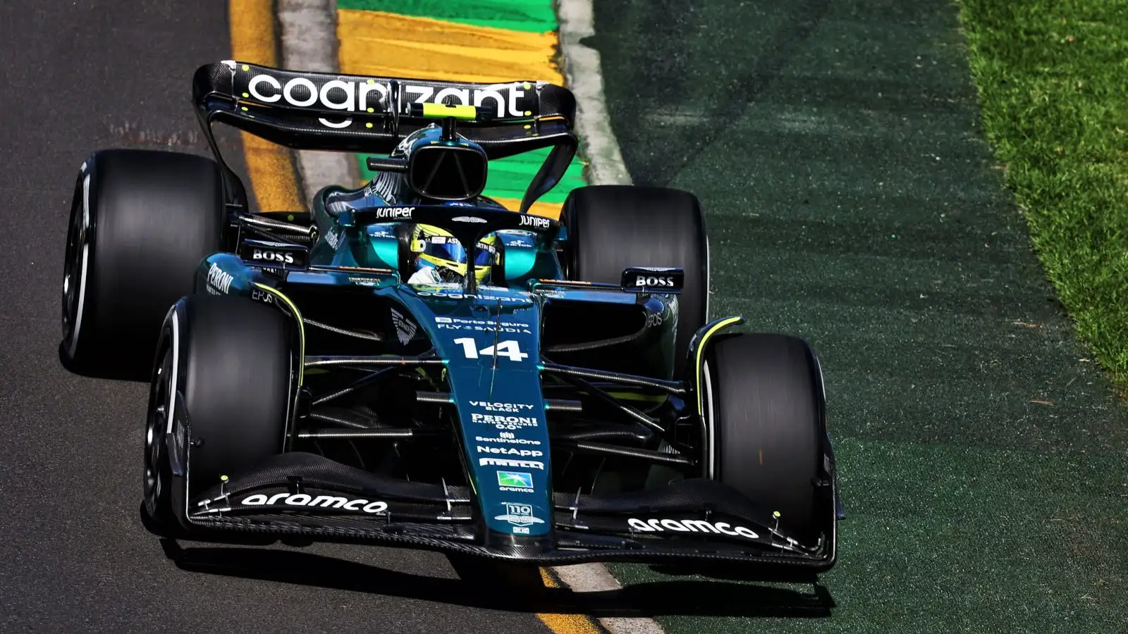 Fernando Alonso puts in the laps in the AMR23. Australia March 2023