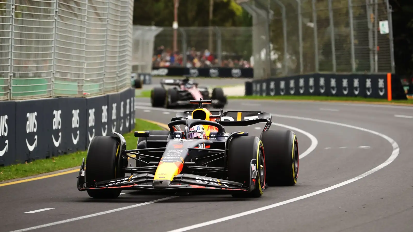 Max Verstappen going round a corner. Melbourne, Australia, March 2023.