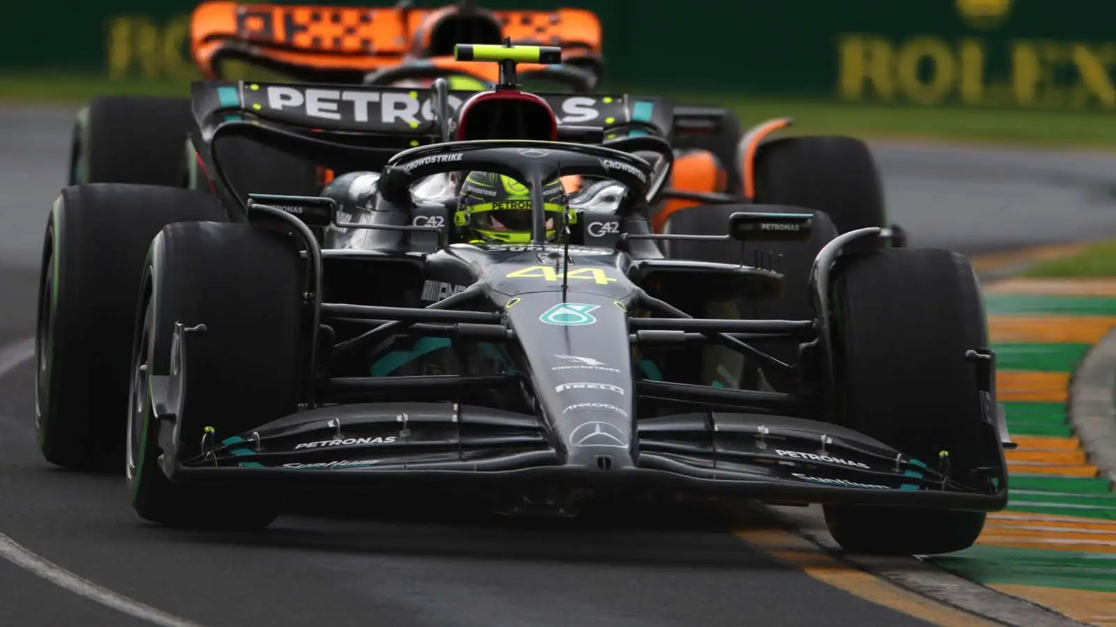 Mercedes driver Lewis Hamilton during FP2. Melbourne March 2023.