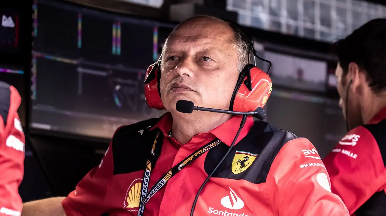 Fred Vasseur looking serious on the Ferrari pit wall. Bahrain March 2023