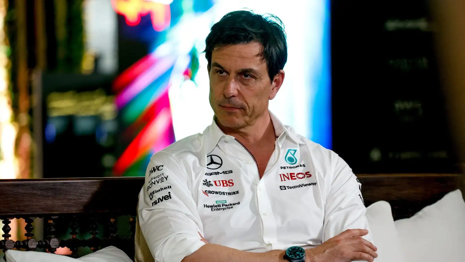 Toto Wolff, Mercedes, showing his serious face. Saudi Arabia March 2023