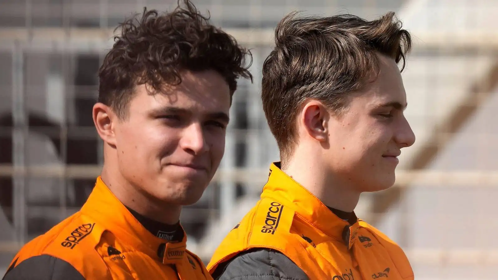 Lando Norris and Oscar Piastri, McLaren, together. Bahrain, February 2023.