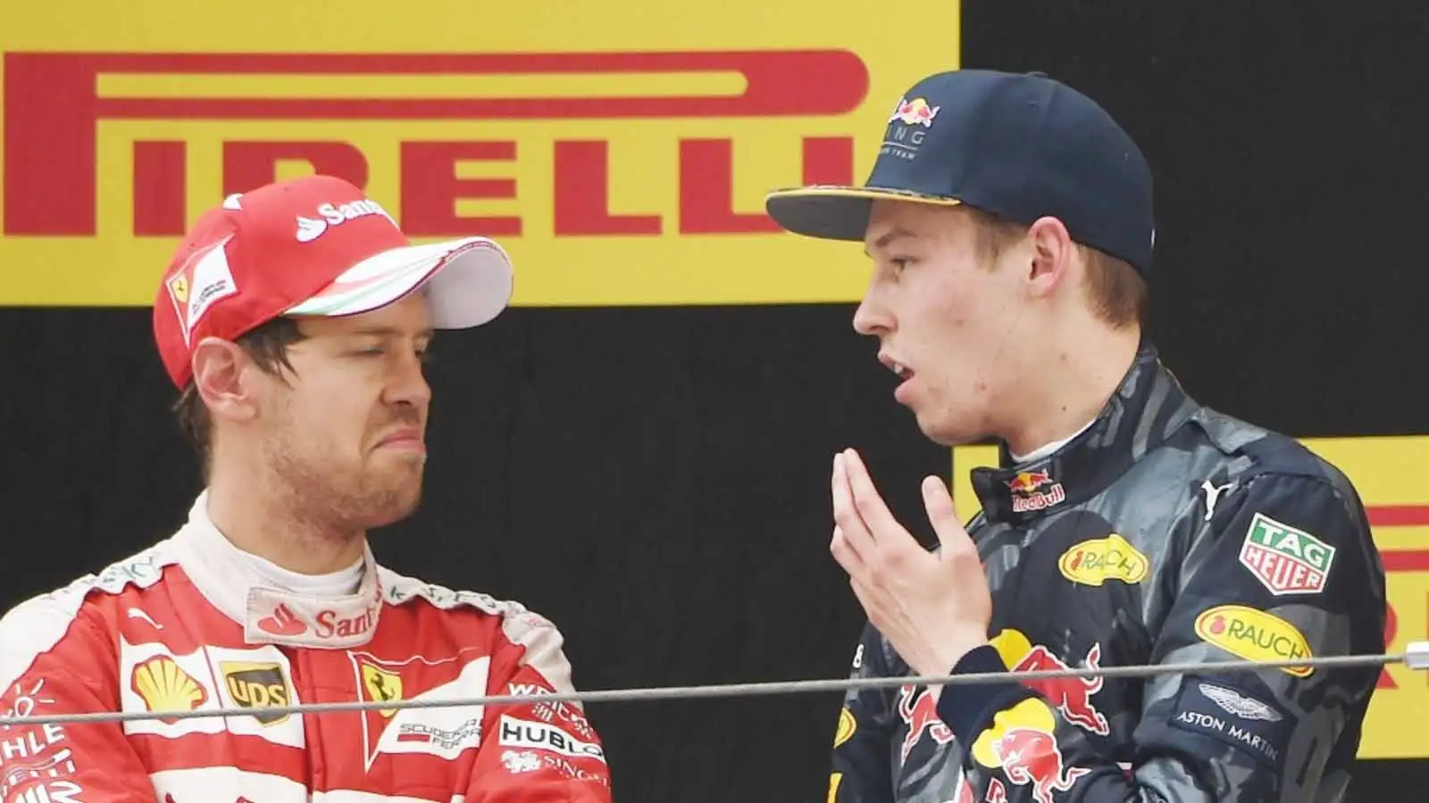 Sebastian Vettel and Daniil Kvyat on the podium. China 2016.