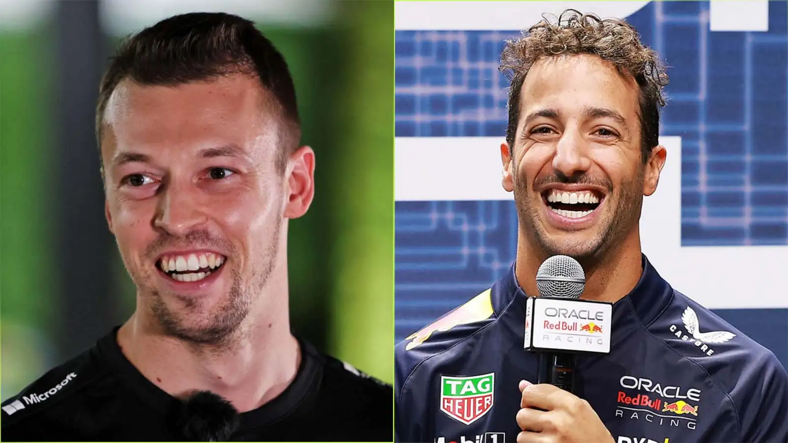 Daniil Kvyat and Daniel Ricciardo in split-screen.