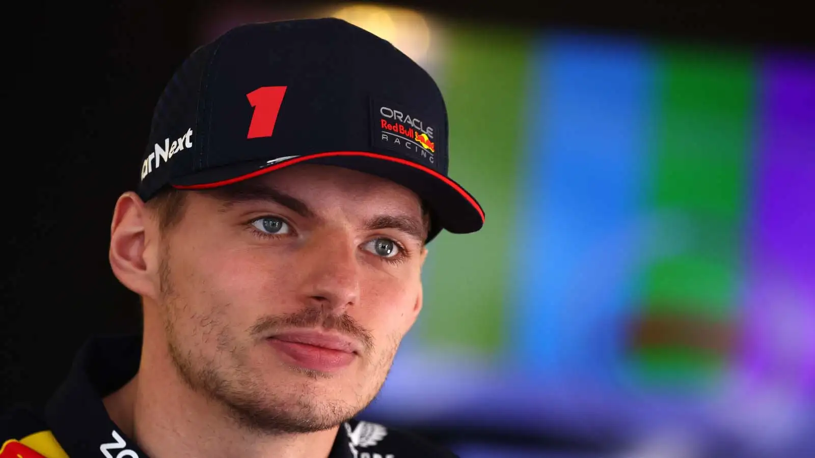 Max Verstappen speaks to the media. Baku April 2023.