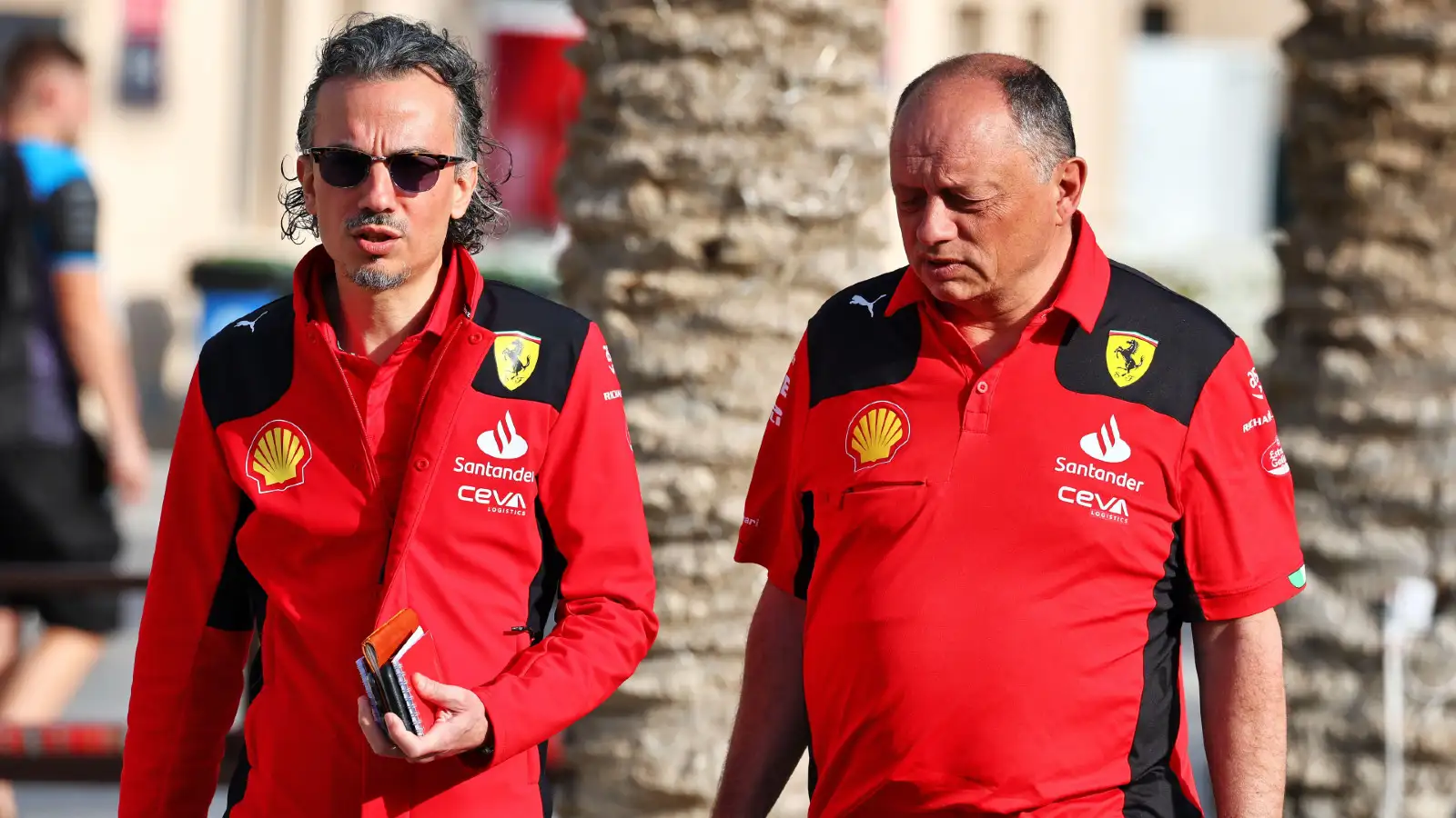 Ferrari's Laurent Mekies and Fred Vasseur at the Bahrain Grand Prix. Sakhir, March 2023.