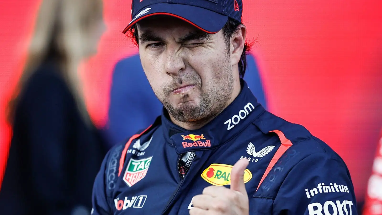 Sergio Perez thumb up and a wink. Azerbaijan April 2023