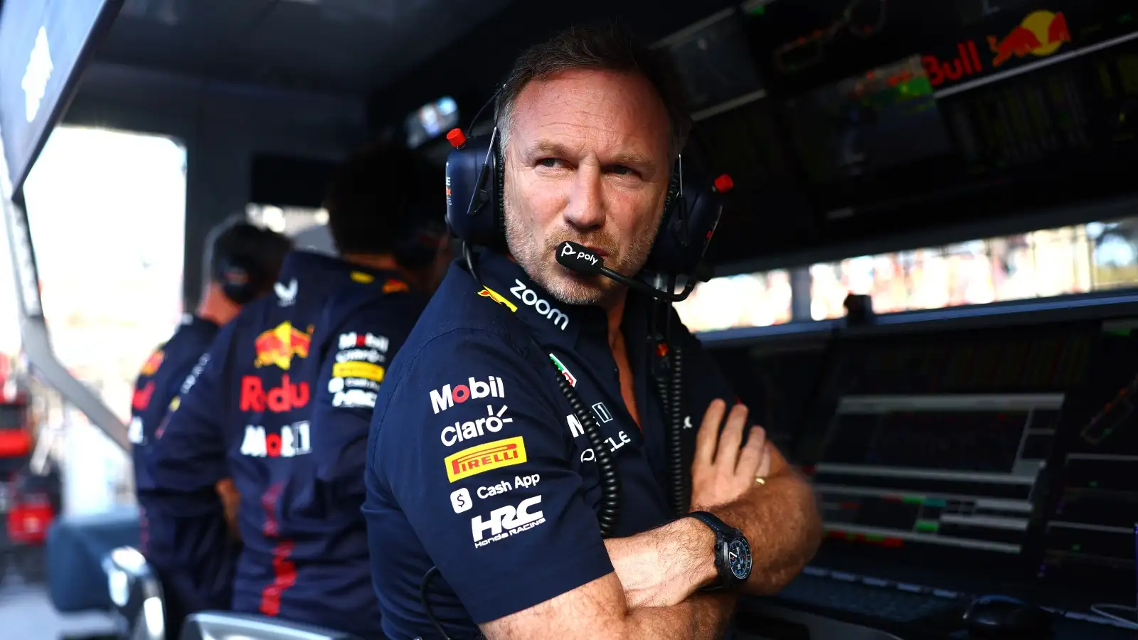 Christian Horner on the pit wall. Baku, April 2023.