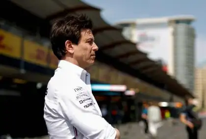 Mercedes CEO Toto Wolff in the pit lane. Baku April 2023.