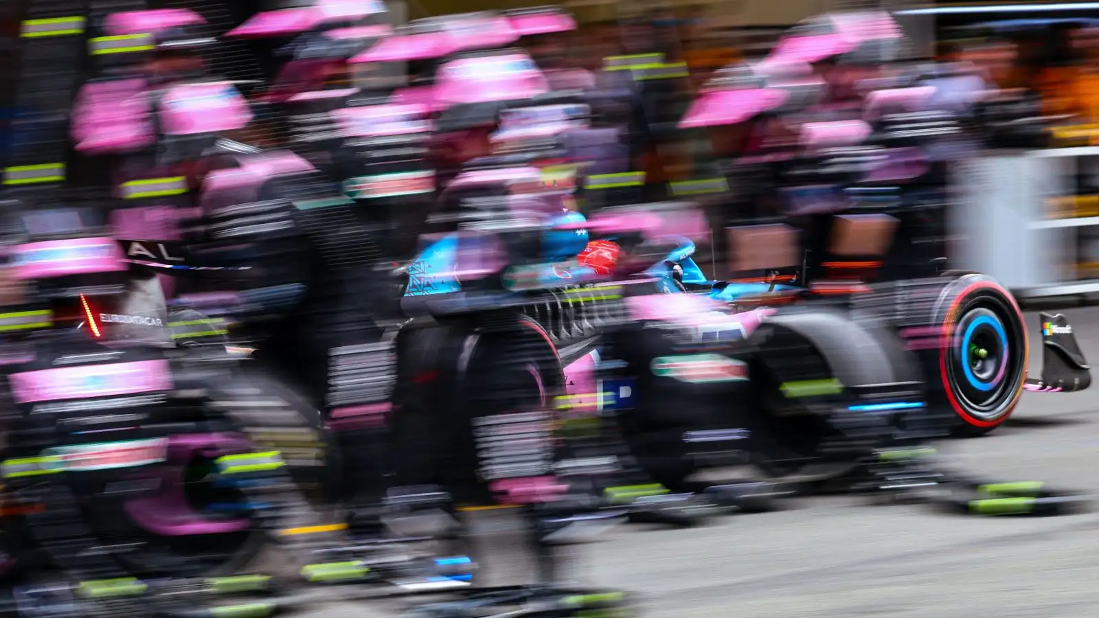 Esteban Ocon blurred pit stop. Azerbaijan April 2023