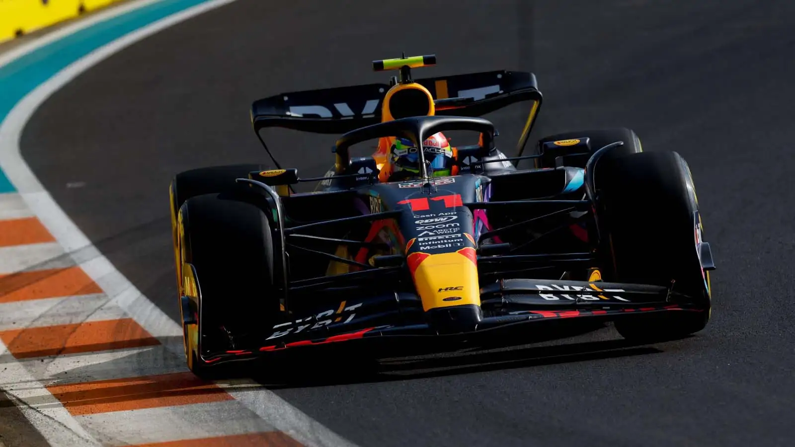 Red Bull driver Sergio Perez during qualifying. Miami May 2023.