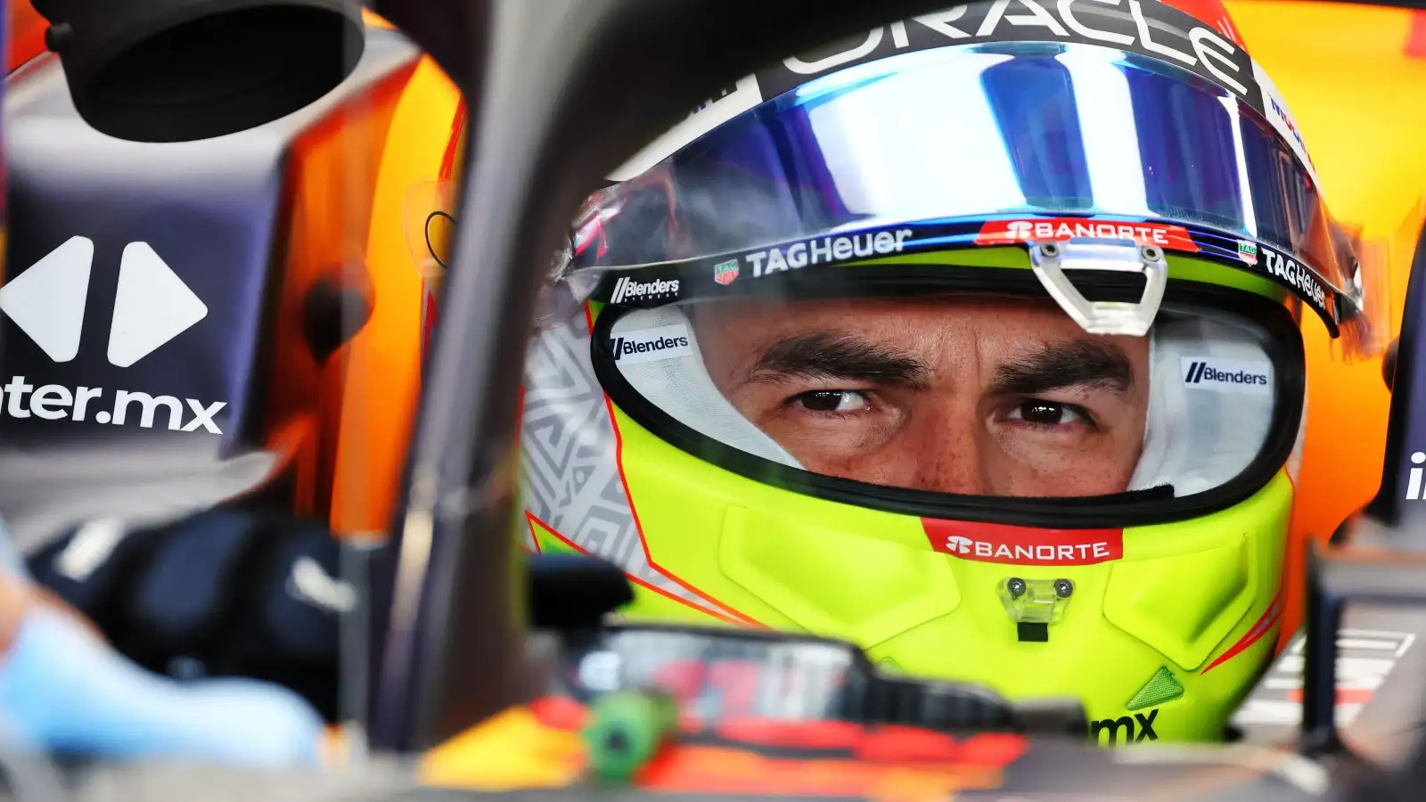 Sergio Perez looking through his visor. Miami, May 2023.