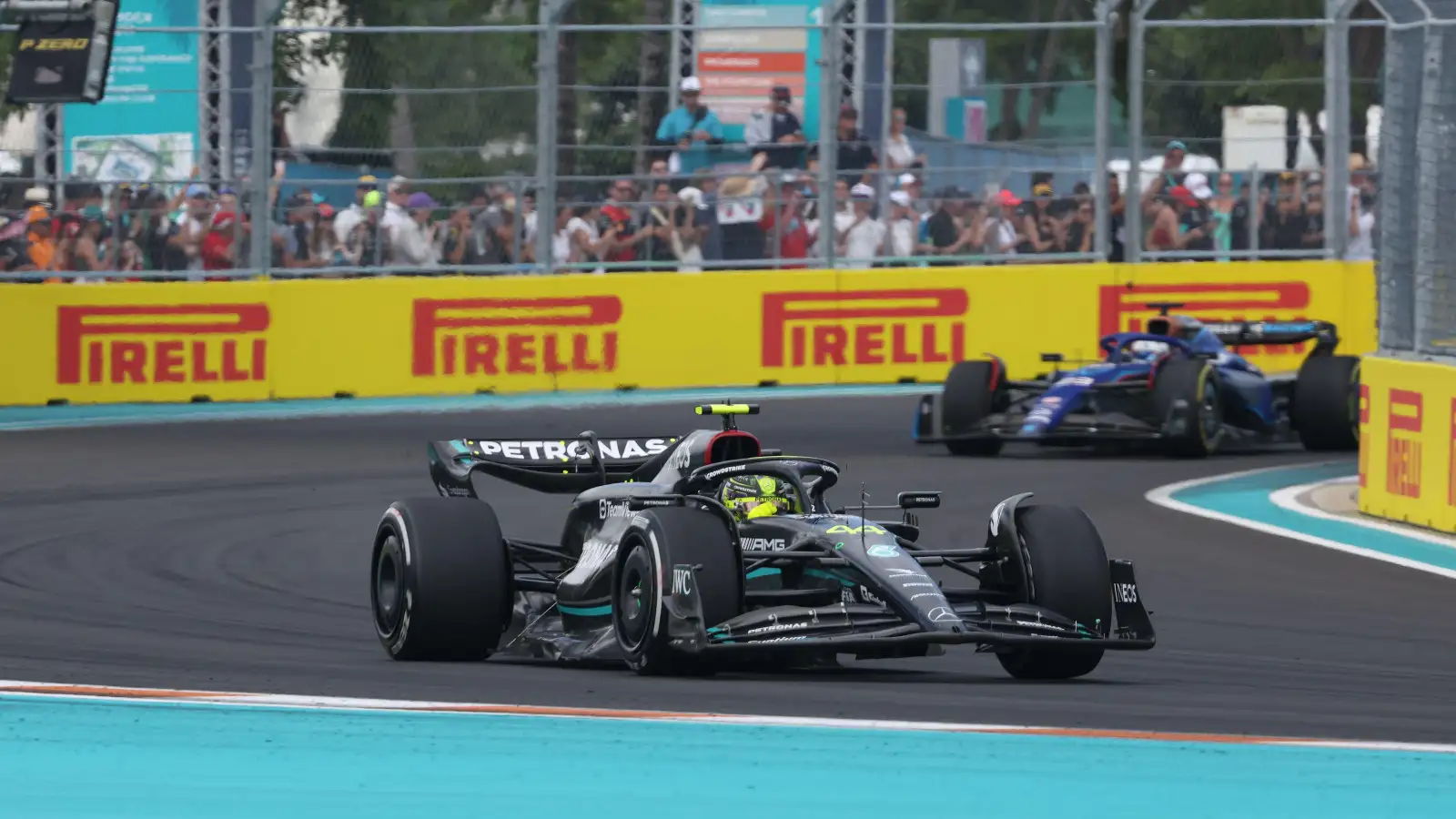 Mercedes driver Lewis Hamilton on track at the Miami Grand Prix. Miami, May 2023.