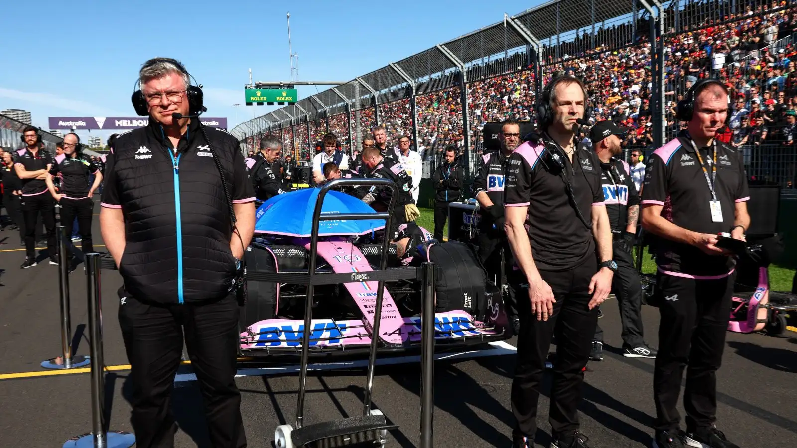 Otmar Szafnauer on the grid with Alan Permane and Ciaron Pilbeam. Australia April 2023