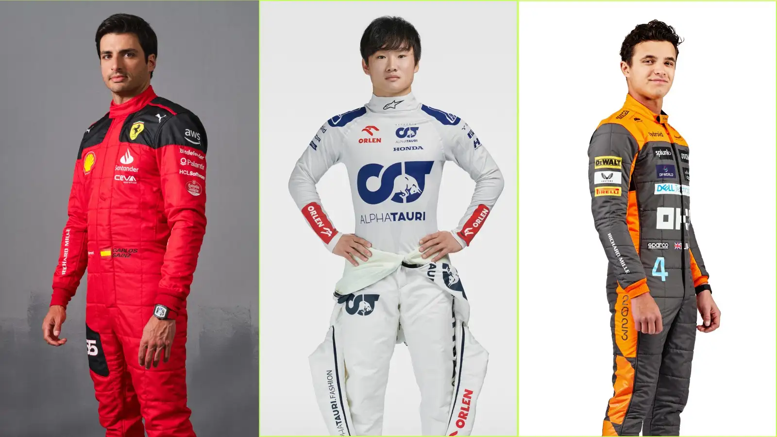 Carlos Sainz, Yuki Tsunoda and Lando Norris Aston Martin Honda potential feature