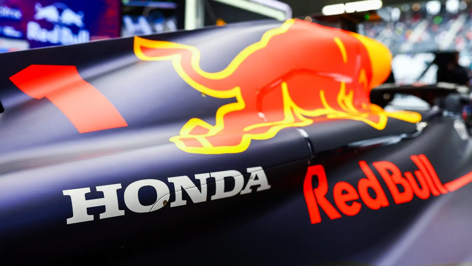 The Honda and Red Bull logos on the side of the RB18. Suzuka, Japan. October 2022