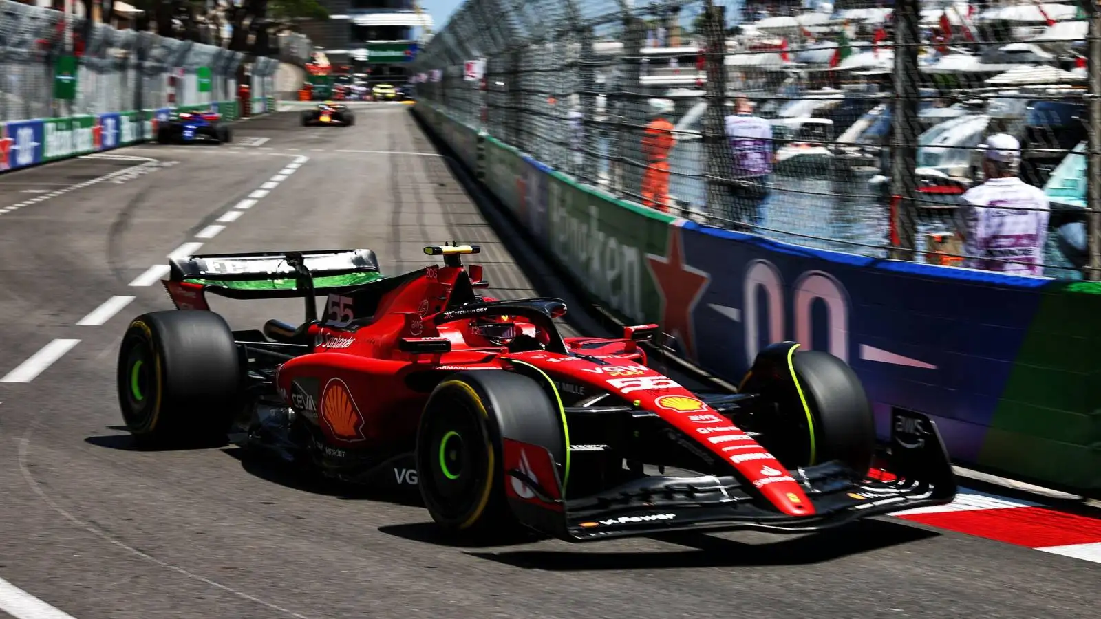 Carlos Sainz drives the Ferrari. Monaco. May 2023.