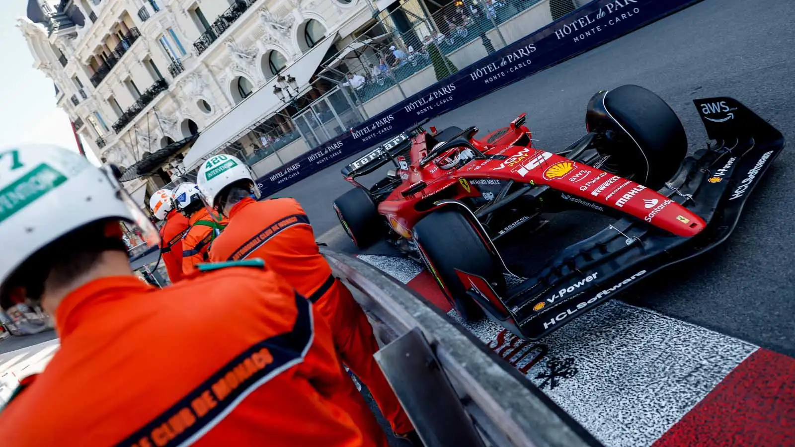 Charles Leclerc gets close to the barrier. Monaco May F1 2023 results.