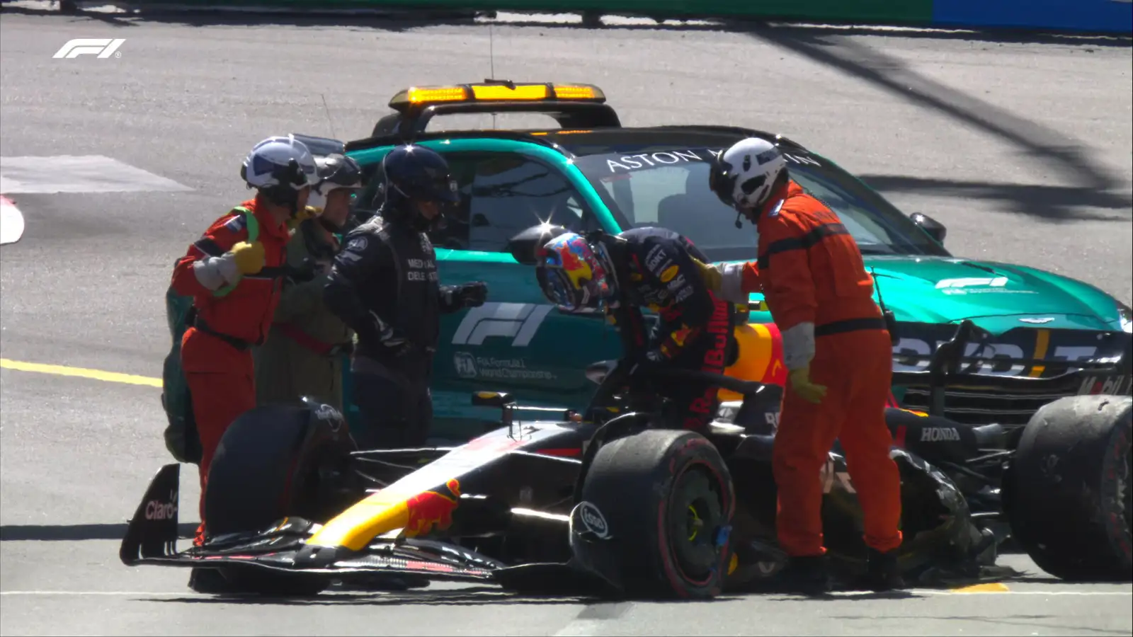 Red Bull driver Sergio Perez crashes in qualifying at the Monaco Grand Prix. Monte Carlo, May 2023.