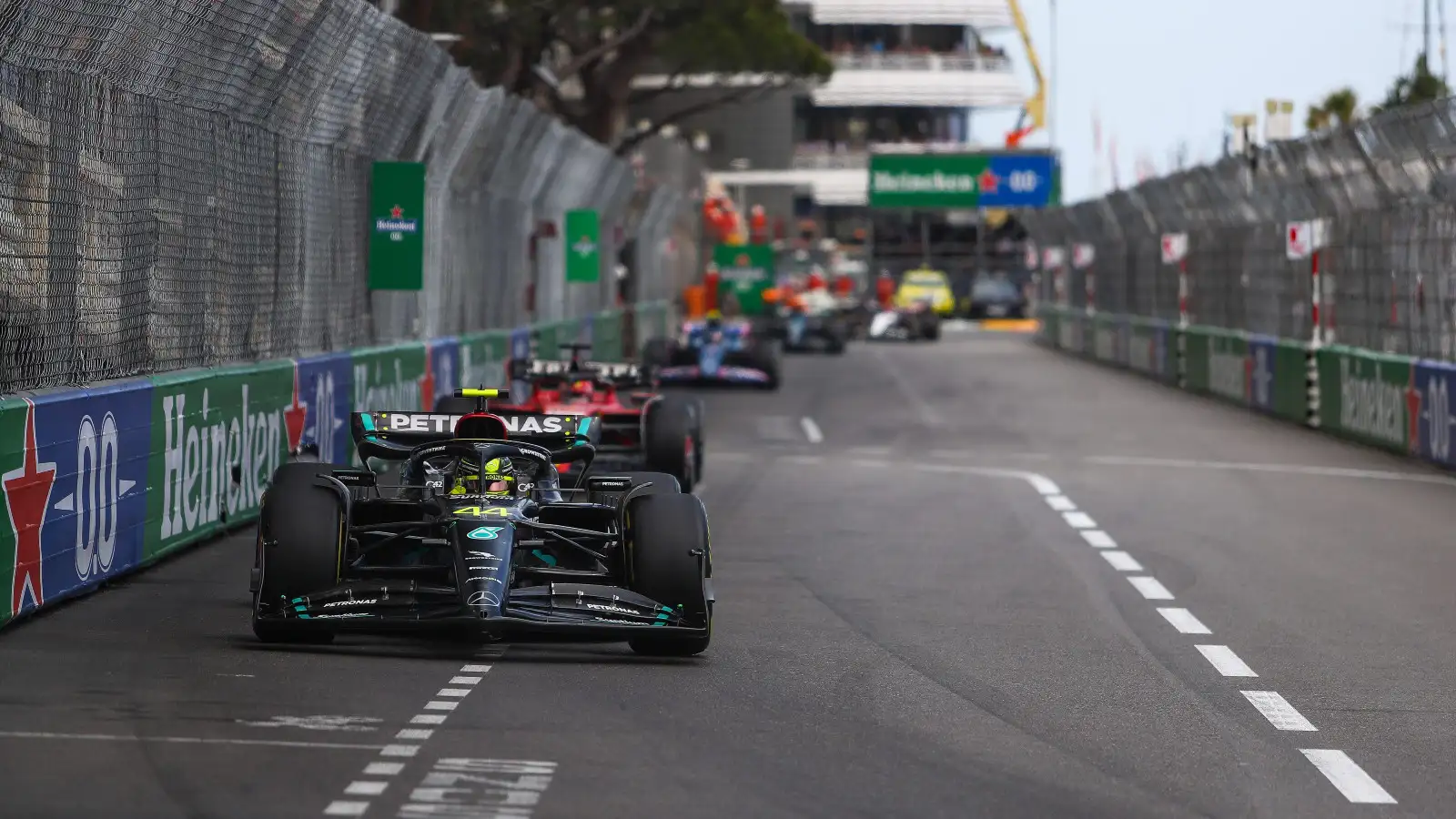 Mercedes driver Lewis Hamilton on track at the Monaco Grand Prix. Monte Carlo, May 2023.