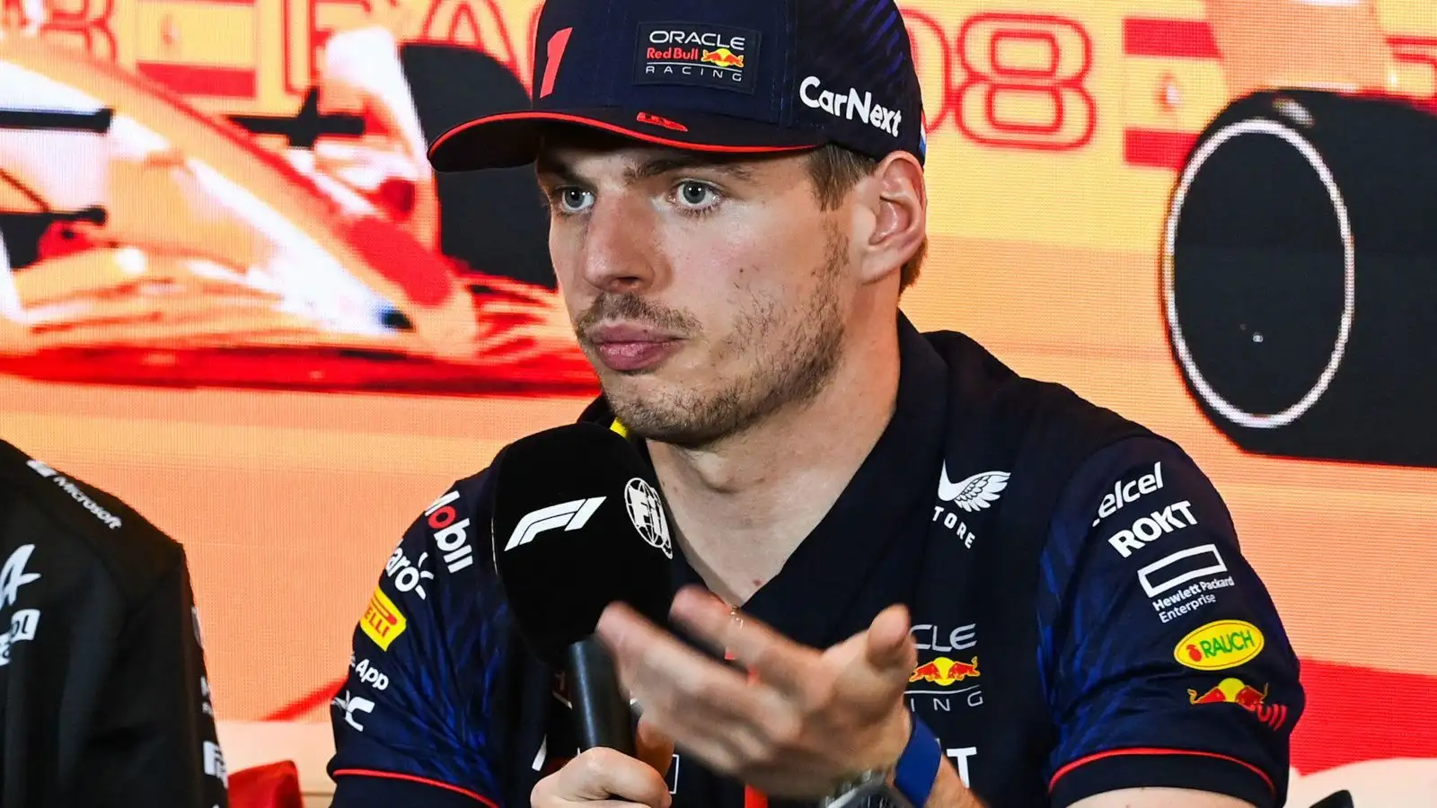 Max Verstappen explains during a press conference. Spain May 2023