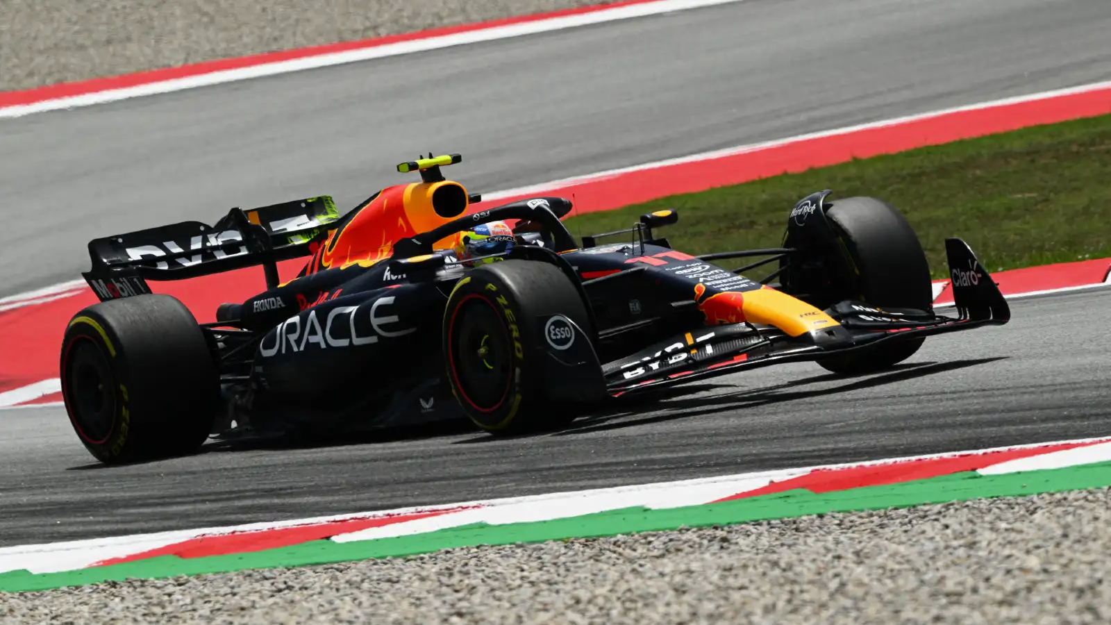 Red Bull driver Sergio Perez on track at the Spanish Grand Prix. Barcelona, June 2023.