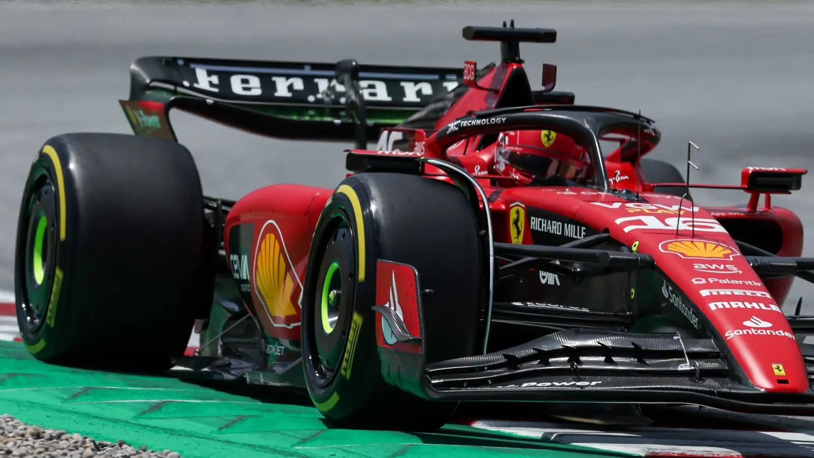 Charles Leclerc in the SF-23 with the revised sidepods. Spain June 2023