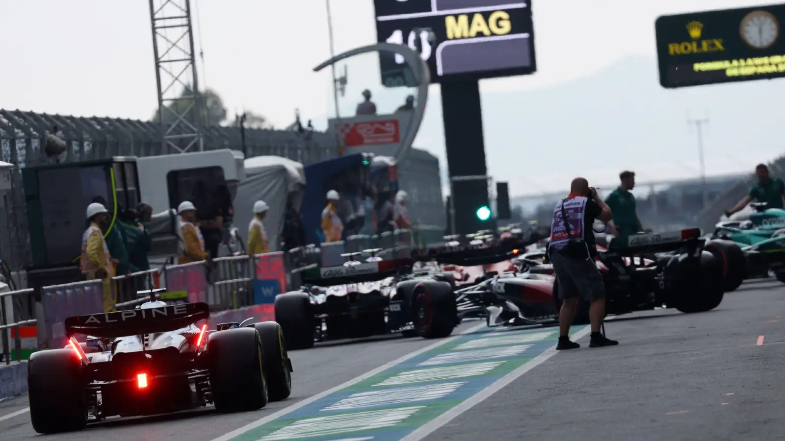 F1 cars heading on track at the Spanish Grand Prix. Barcelona, June 2023. Results
