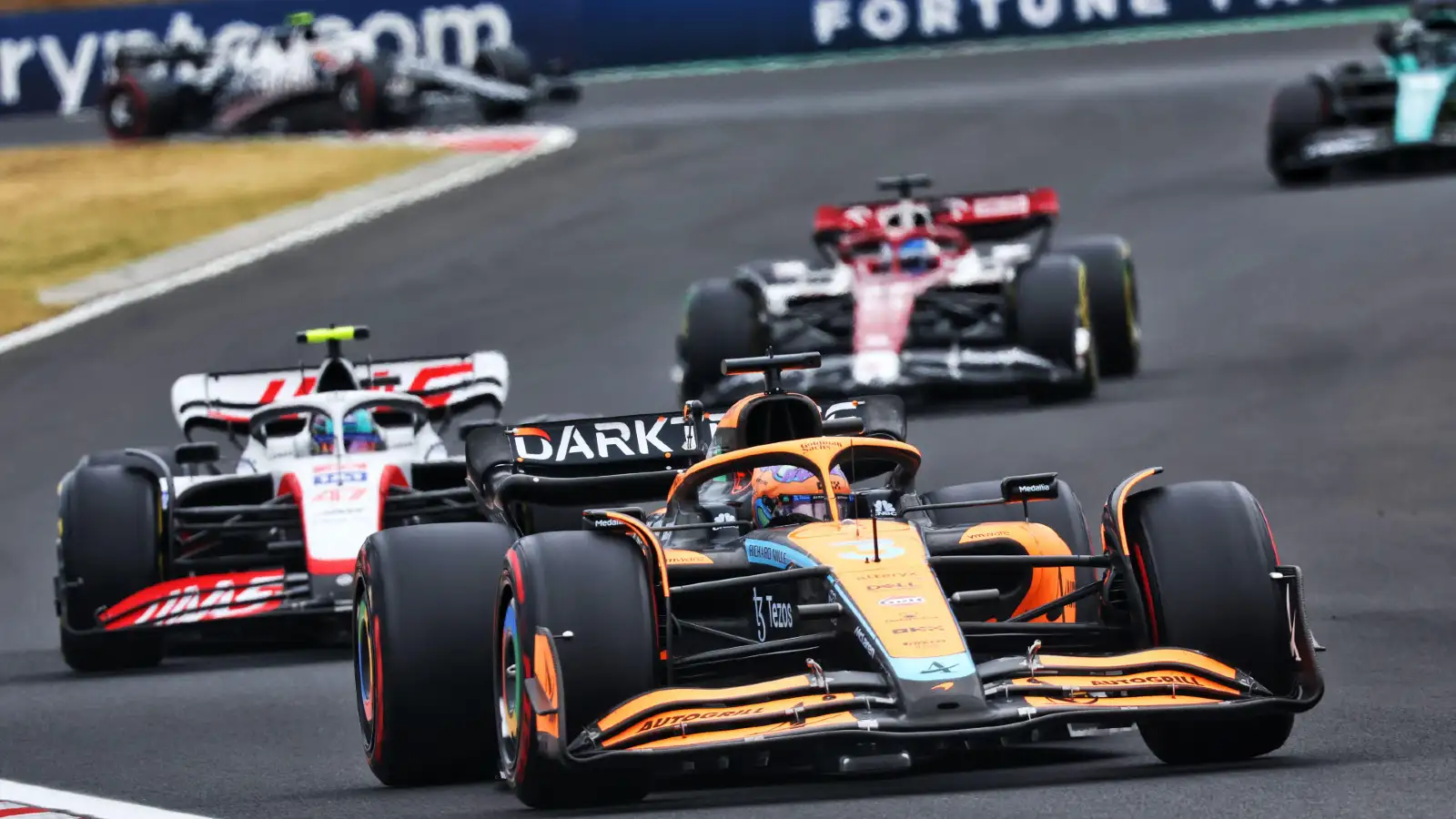 Cars in action at the 2022 Hungarian Grand Prix. Budapest, July 2022. Qualifying format