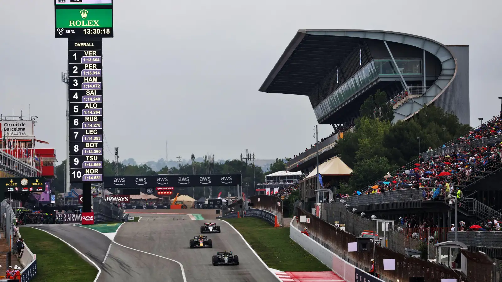 Mercedes Lewis Hamilton on track at the Spanish Grand Prix. F1 Barcelona, June 2023.