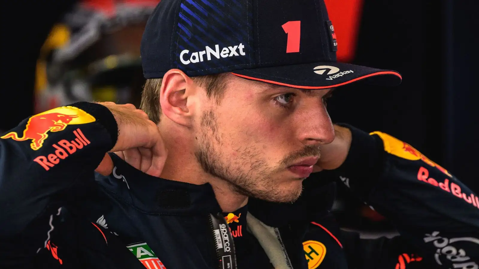 Max Verstappen serious face number 1 on his cap. Spain June 2023