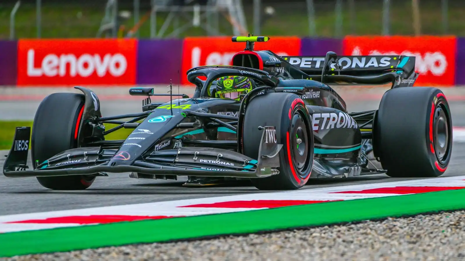 Lewis Hamilton driving the Mercedes W14. Spain, June 2023.