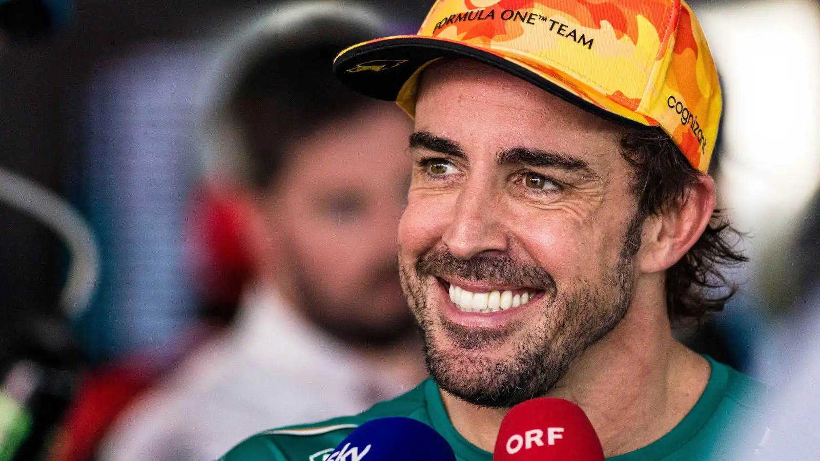 Fernando Alonso with a big smile in an interview. Spain June 2023