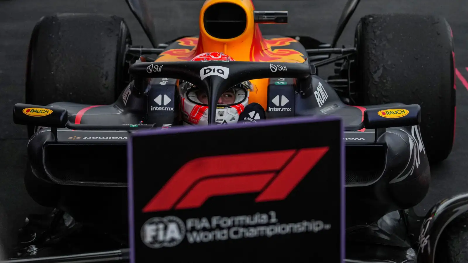 Max Verstappen pulls into parc ferme after winning the race. Spain June 2023