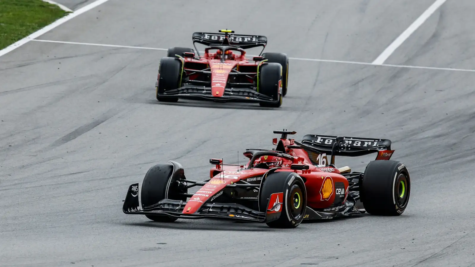 Ferrari duo Charles Leclerc and Carlos Sainz, Ferrari, out on track. Spain June 2023