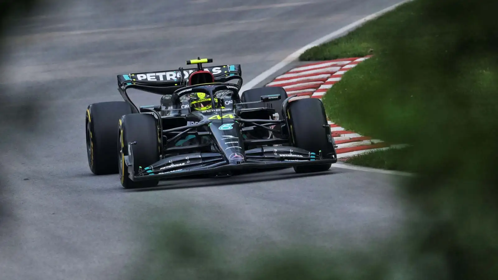 Mercedes driver Lewis Hamilton runs in FP2. Canada June 2023.
