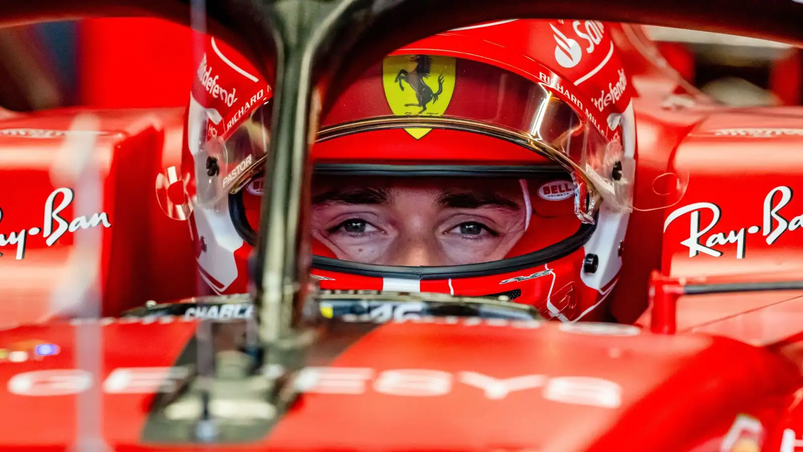 Ferrari driver Charles Leclerc looks on from the garage during practice for the Canadian Grand Prix. Montreal, June 2023.