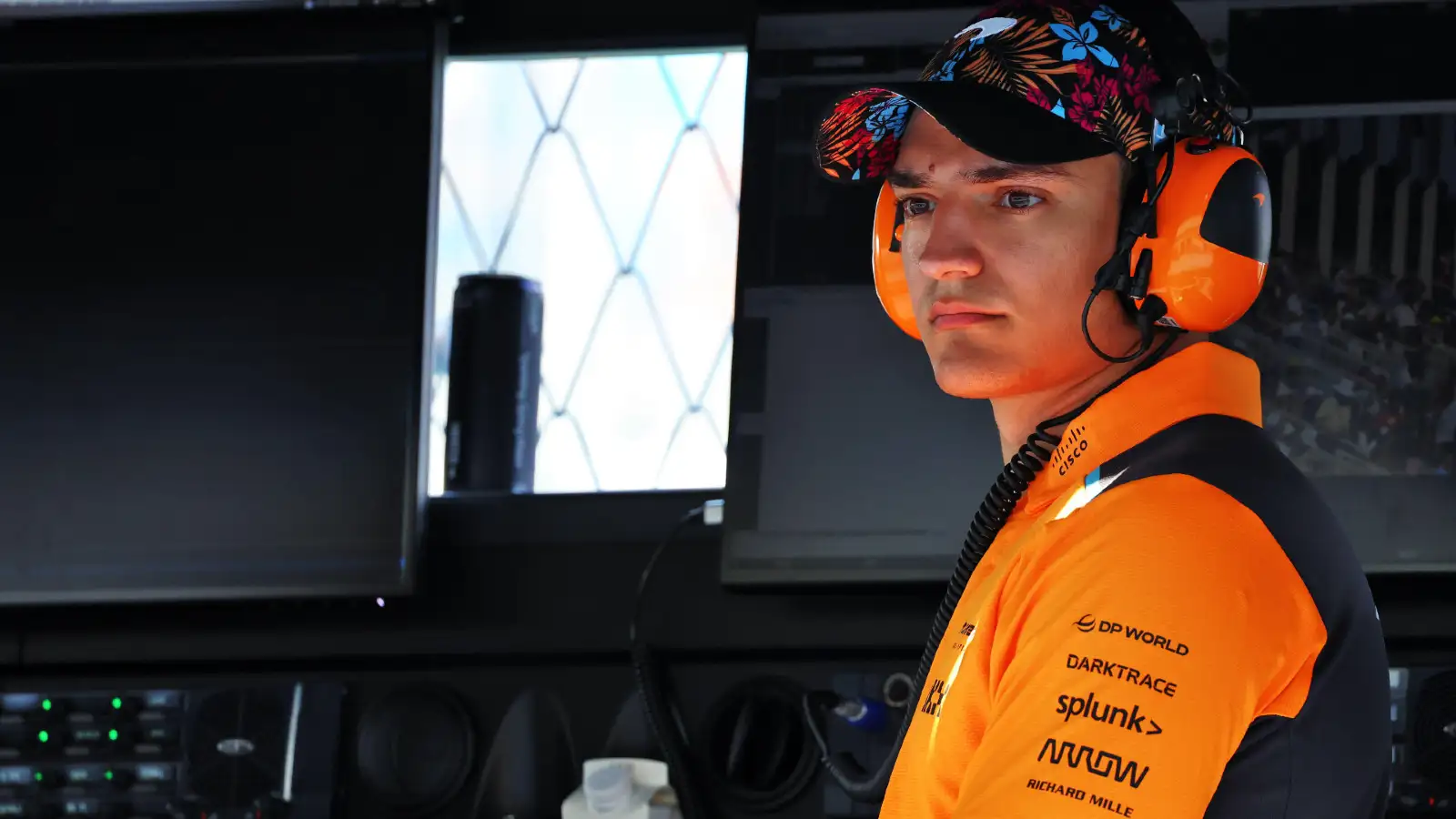 McLaren reserve Alex Palou watches on at the Miami Grand Prix.
