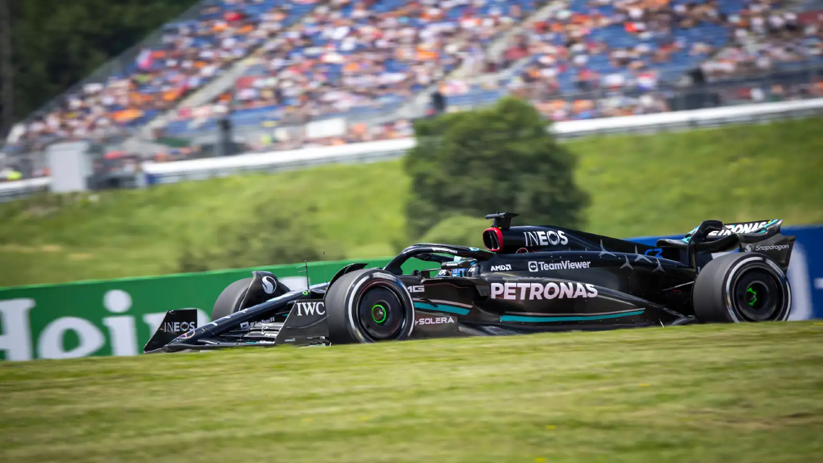 Mercedes' George Russell at the Austrian Grand Prix. Spielberg, June 2023.