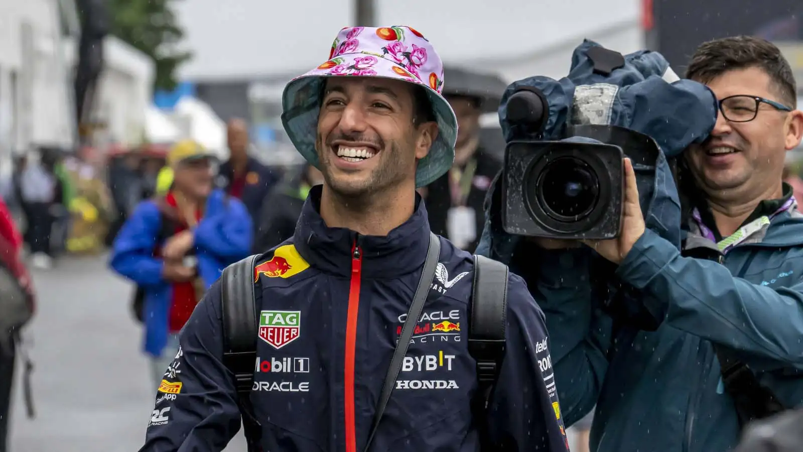 Daniel Ricciardo wears a floral bucket hat in Canada.