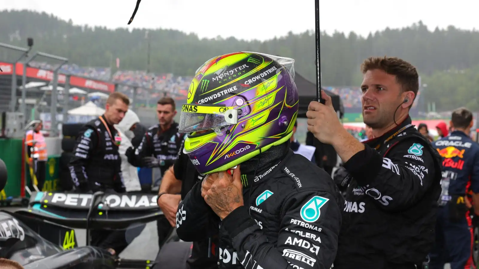 Mercedes driver Lewis Hamilton prepares for the start of the Austrian Grand Prix sprint race. Styria, July 2023.