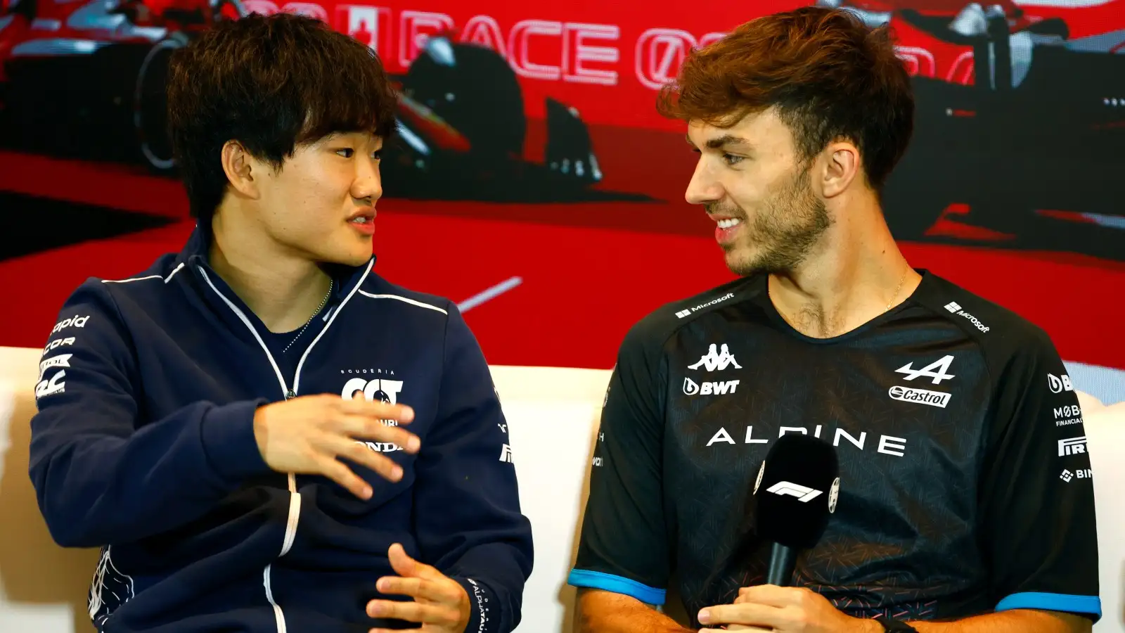 Yuki Tsunoda speaking to Pierre Gasly. Montreal, Canada June 2023