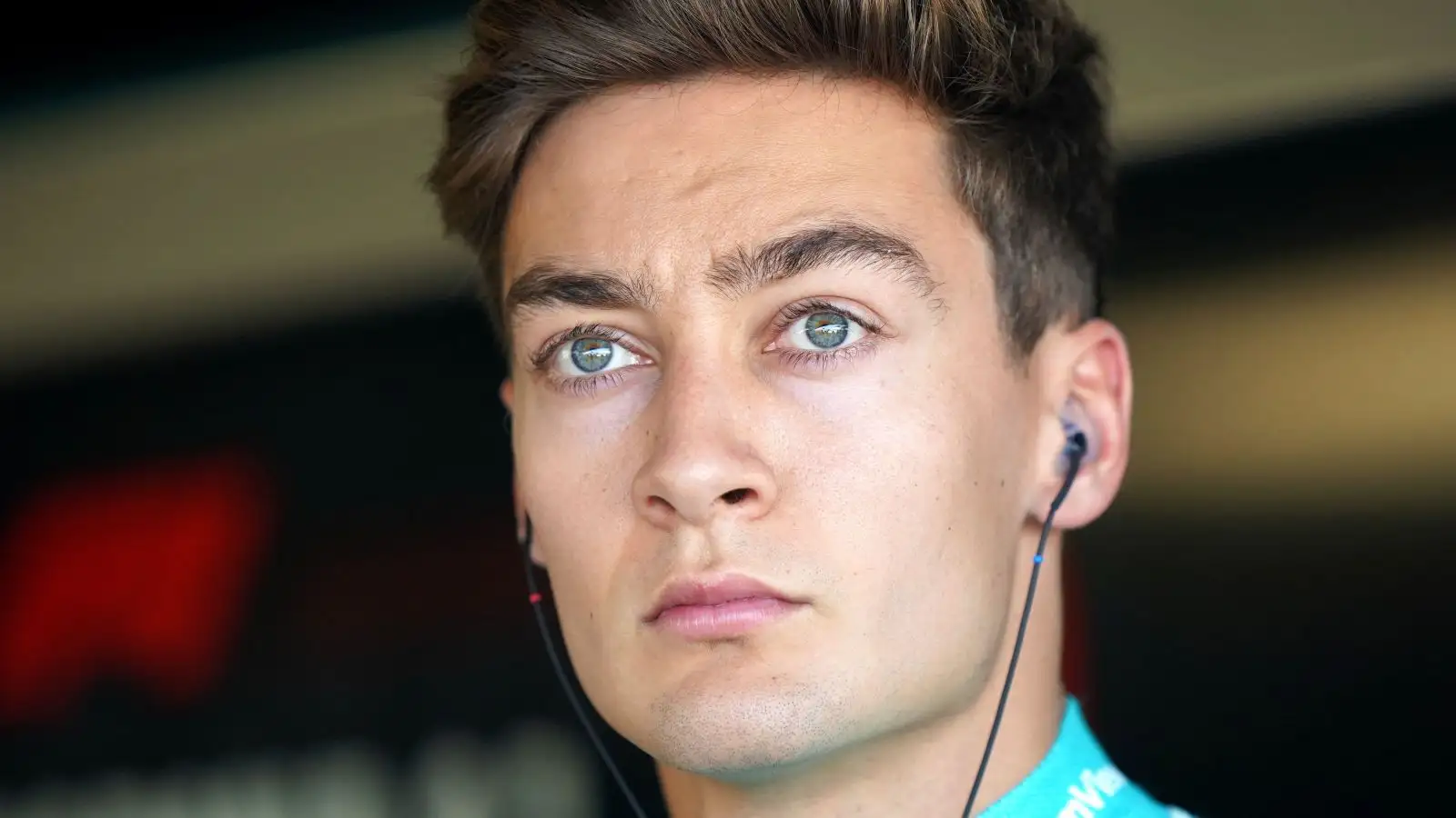 Mercedes driver George Russell looking concerned.