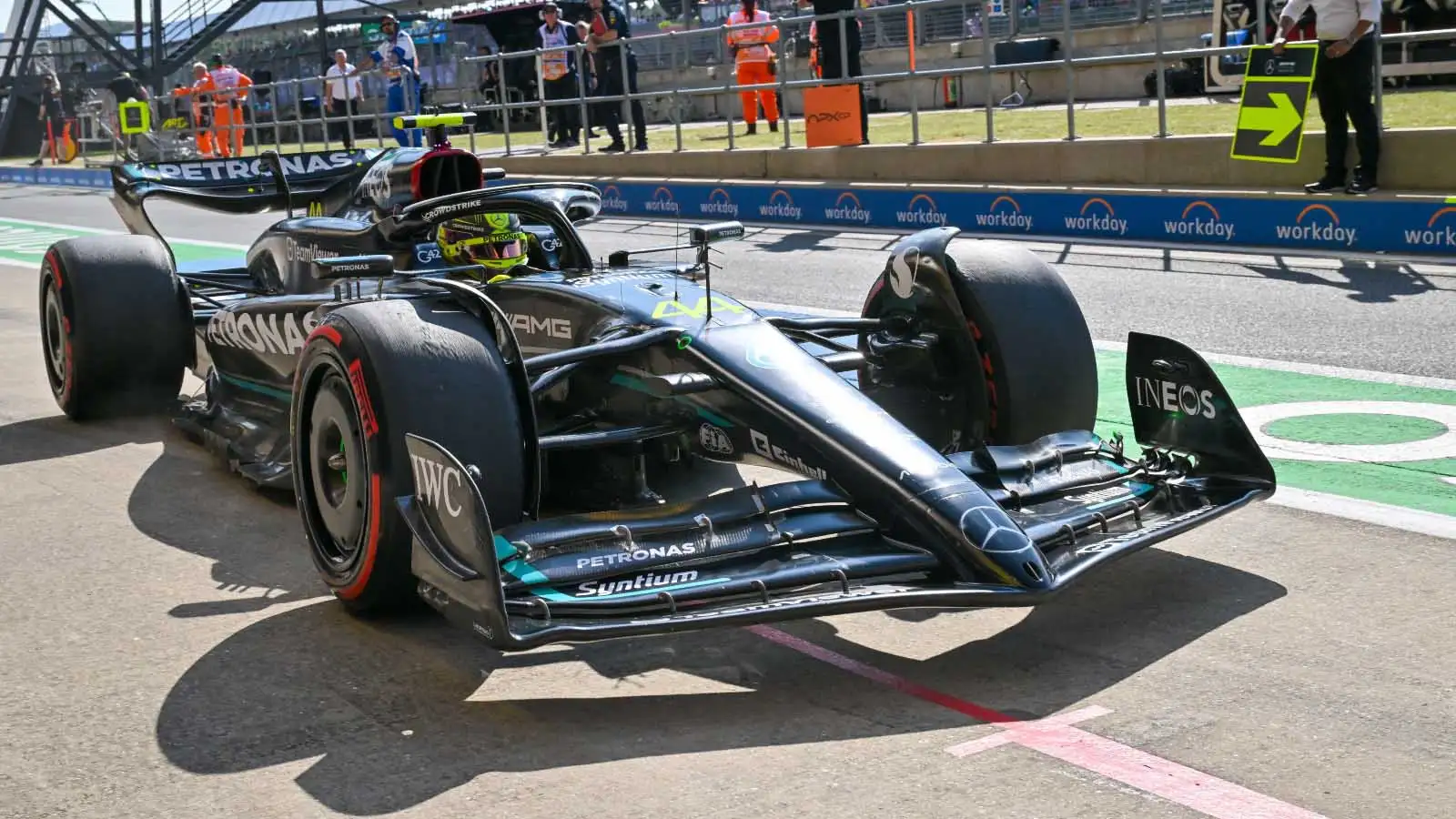 Lewis Hamilton in the pit lane. Silverstone July 2023. F1 news