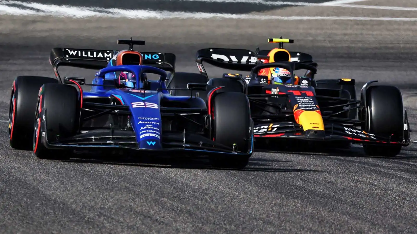 Alex Albon and Sergio Perez. Bahrain March 2023.