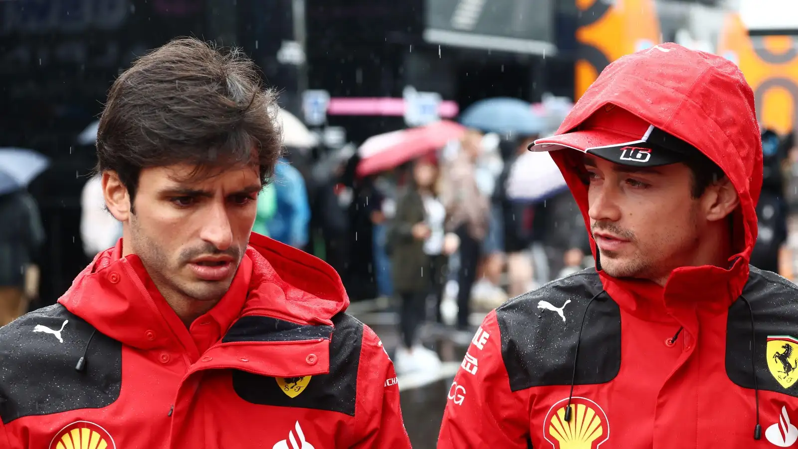 Carlos Sainz and Charles Leclerc in the rain at the Austrian Grand Prix.